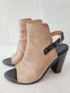 Rag & Bone Wyatt Peep-toe Slingback Heel Sandals 37 EU Tan Leather Comfy Buckle